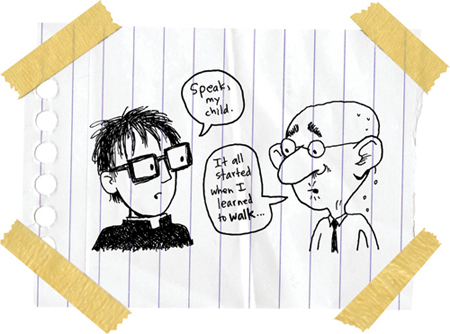Cartoon from printed page 36 of the novel.